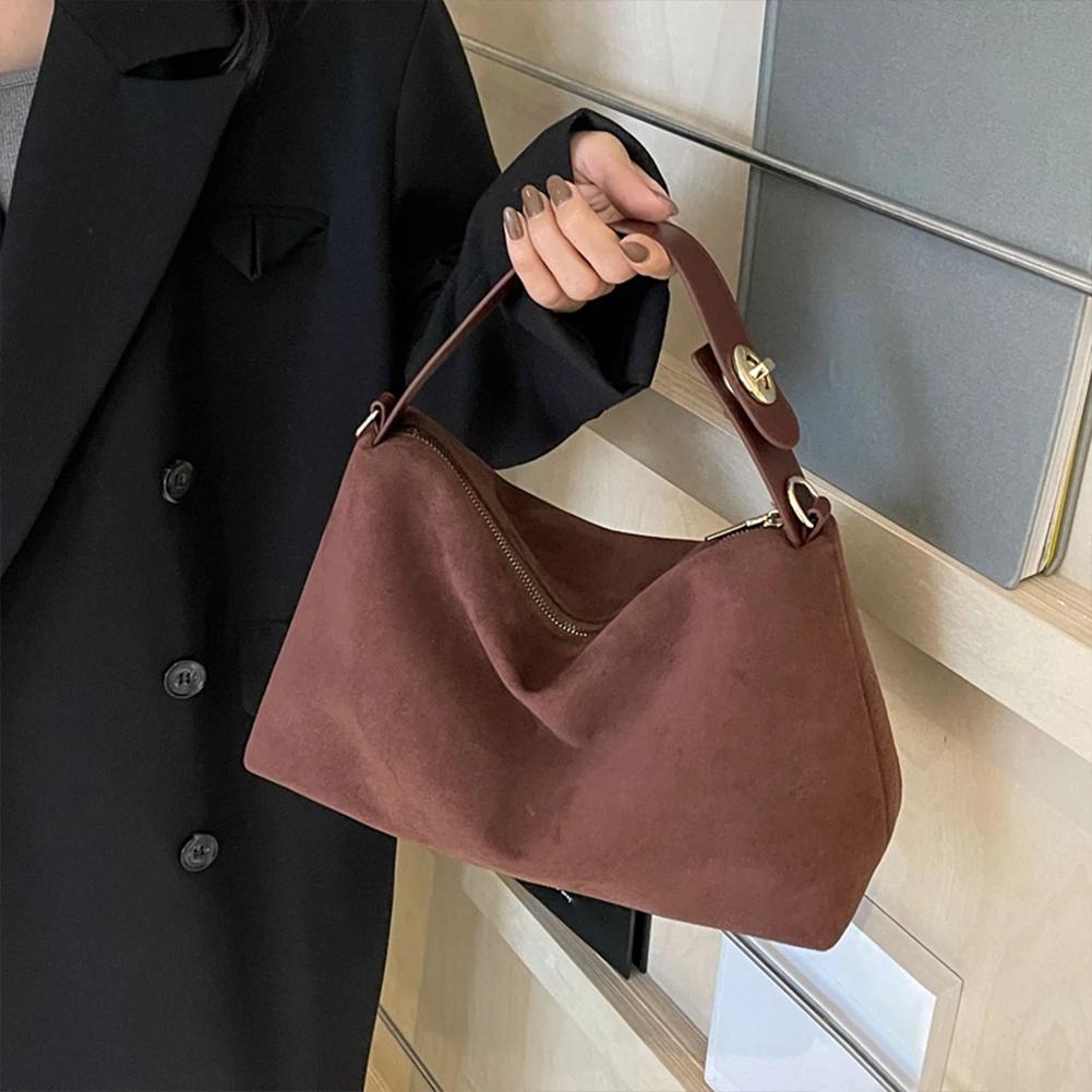 Women Autumn Winter Big Boston Tote Soft Matte Suede Cow Leather Women's Handbag Shoulder Crossbody Bag For Grey Brown