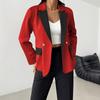 Damenmode Farbe Revers Langarm Zweiknopf Klapptasche Jacke