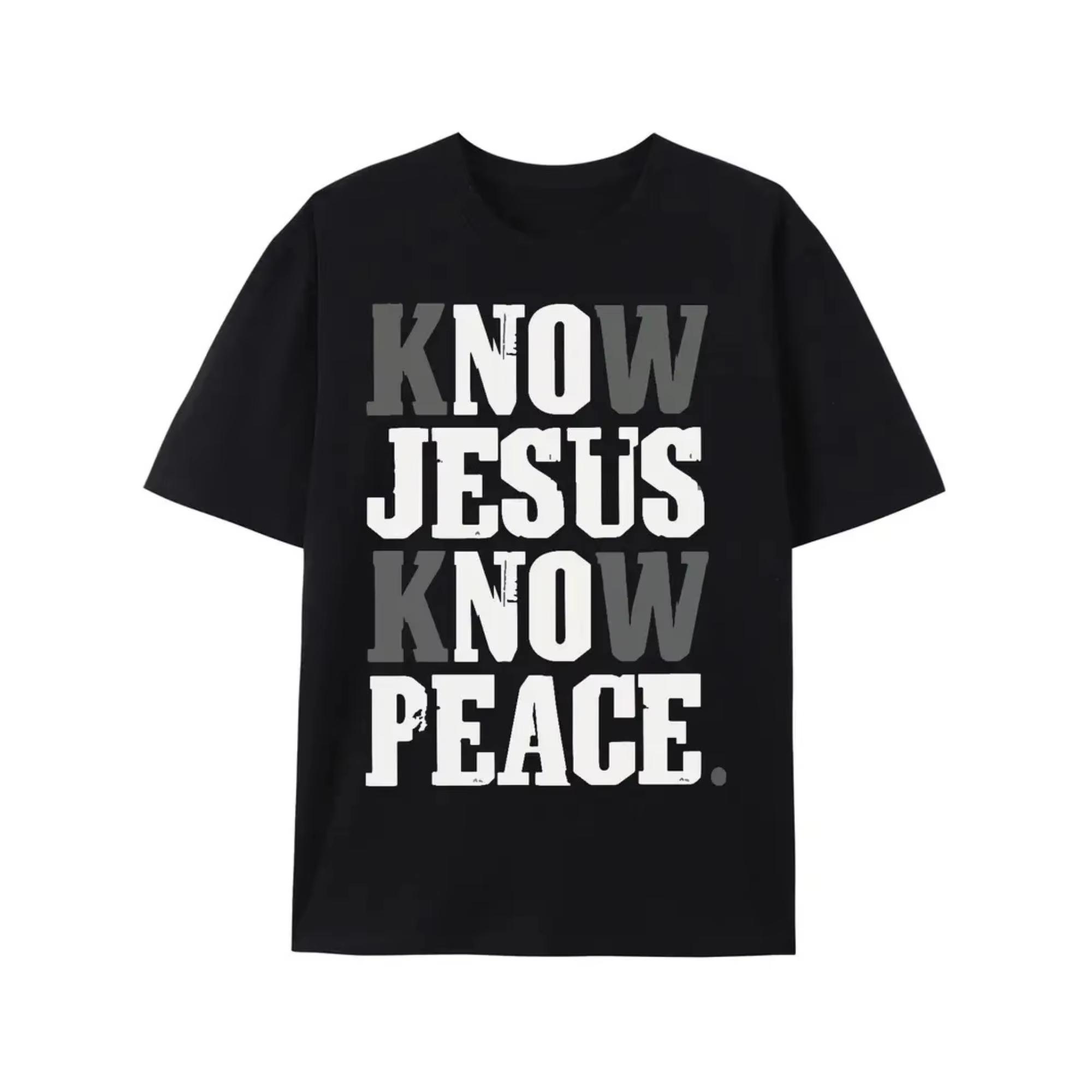 

Christian T Shirt Know Jesus Know Peace Men Faith Religious Bible Verse Graphic Tee Casual Short Sleeve 4XL