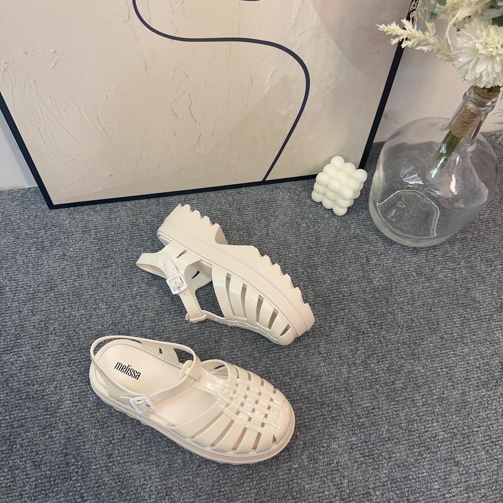 2024 Melissa Summer Women's Thick-Soled Woven Roman High-Heeled Sandals – Fashionable and Versatile.