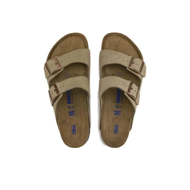 Birkenstock Arizona Soft Footbed Unisex Thick Sole Metal Buckle Slide Sandals Taupe Regular Fit 0951301