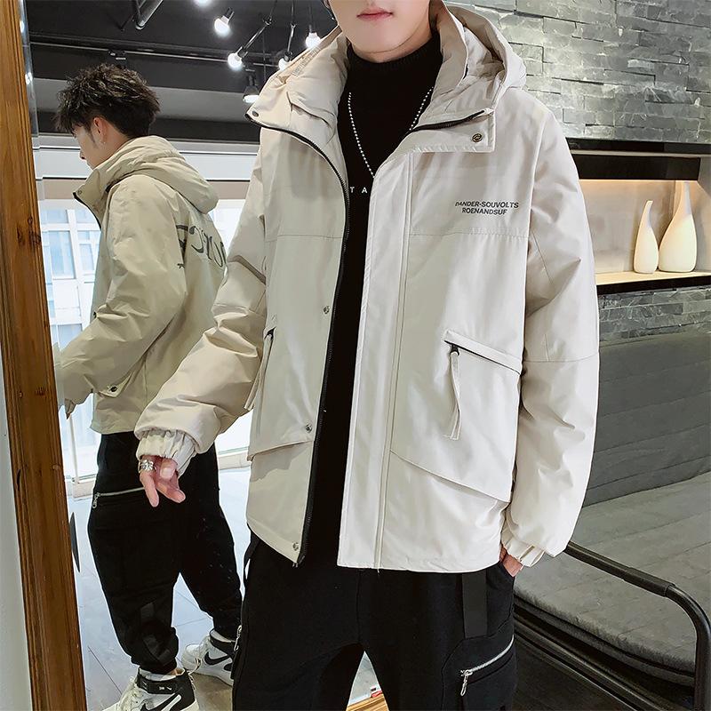 

men s down jacket, men s winter thickened warm winter clothes, white duck down hooded loose frock coat, men s M