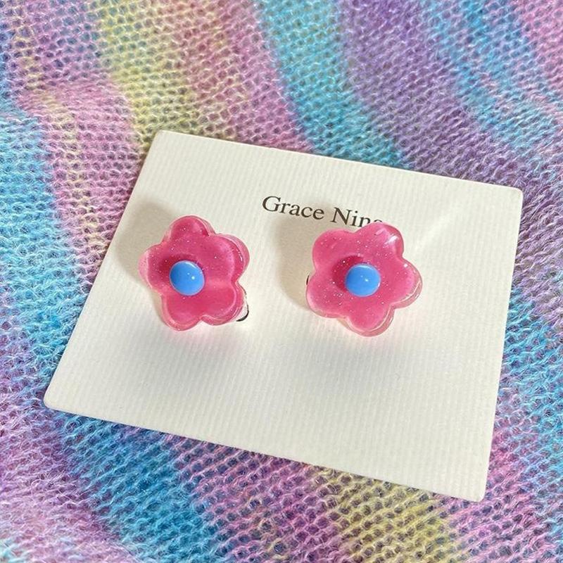 Korean Fashion Colorful Flower Clip Earrings for Women Sweet Ear Cuffs Temperament Summer Jewelry Gift Y2K Accessories Party