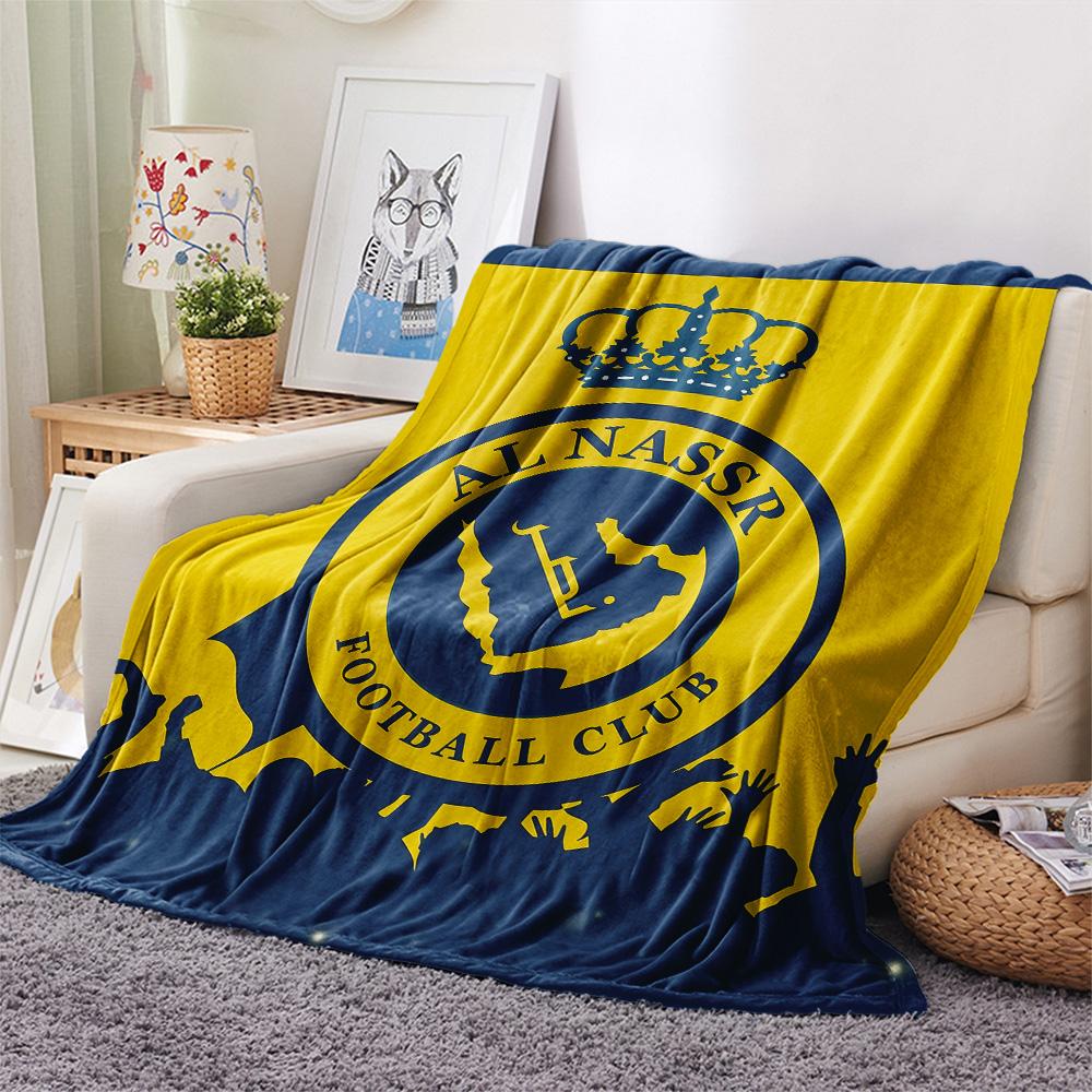 Koc flanelowy z nadrukiem Al Nassr FC, Wysokiej jakości, Wygodny na wszystkie pory roku, Wystrój domu, Ciepło i komfort