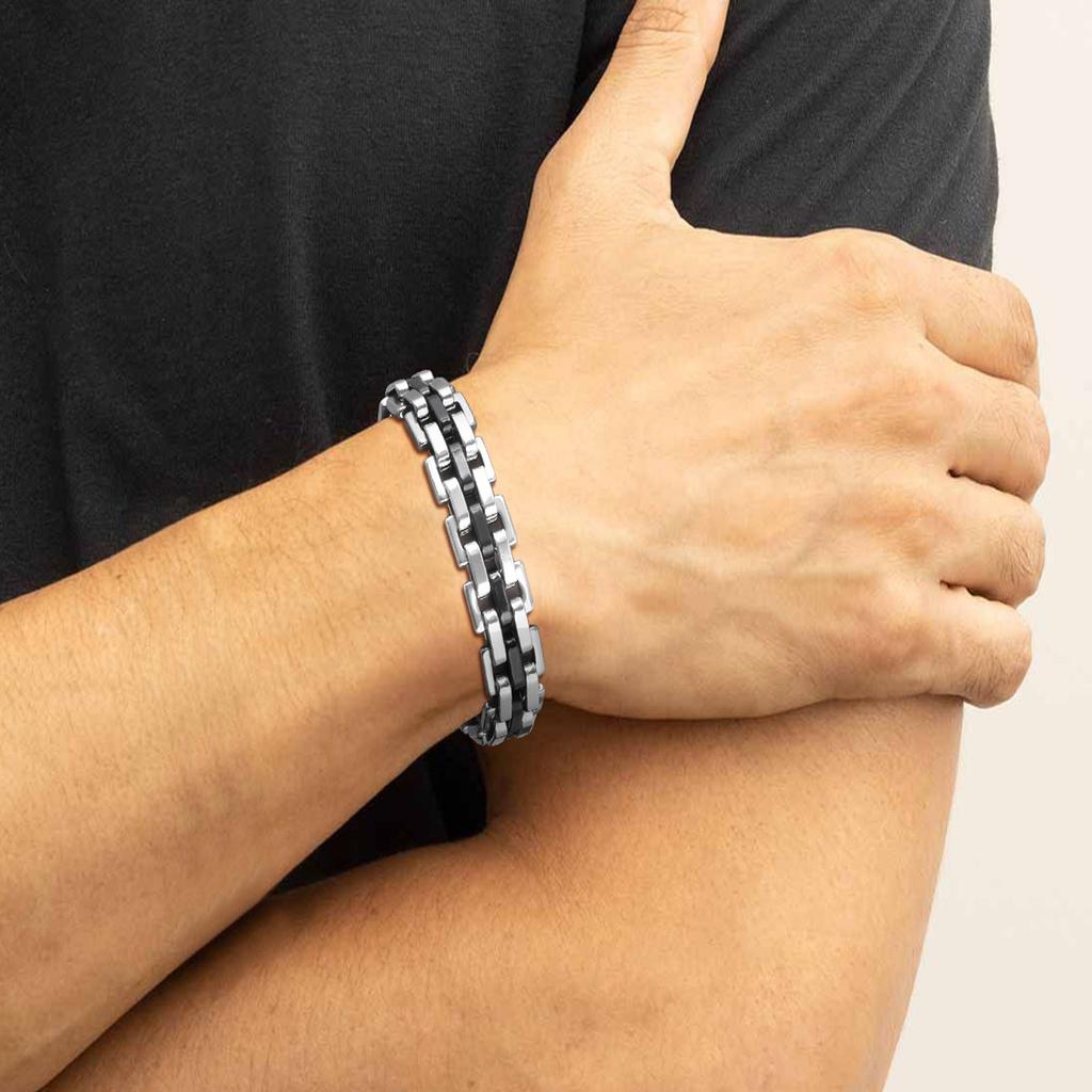 Stylish Strap Chain Bracelets for Men Boys,Waterproof Stainless Steel Thick Chain Wristband,Father's Day Husband Dad Gift
