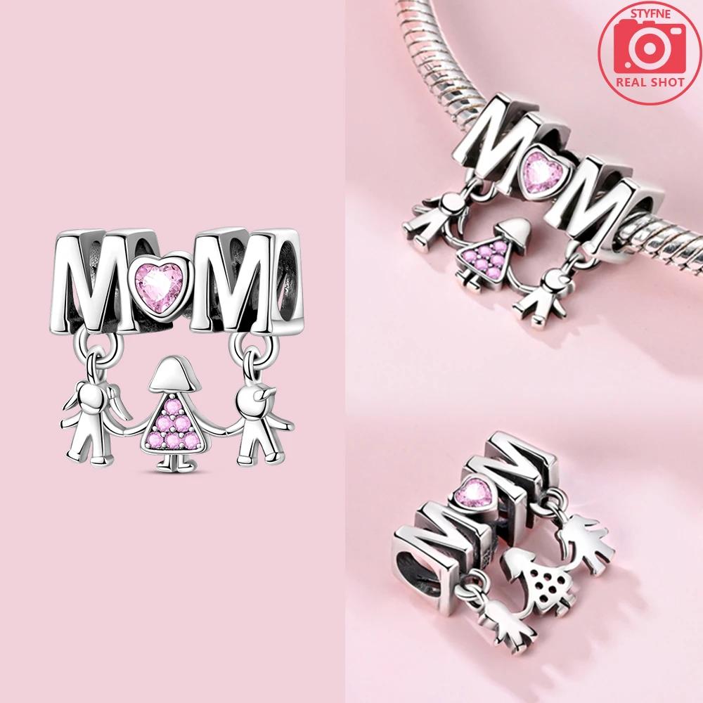 Authentic Mothers Day Pink Heart Mom Charm Bead Charms Compatible With Copper Bracelets Women Jewellery Diy Fine Material Making Up
