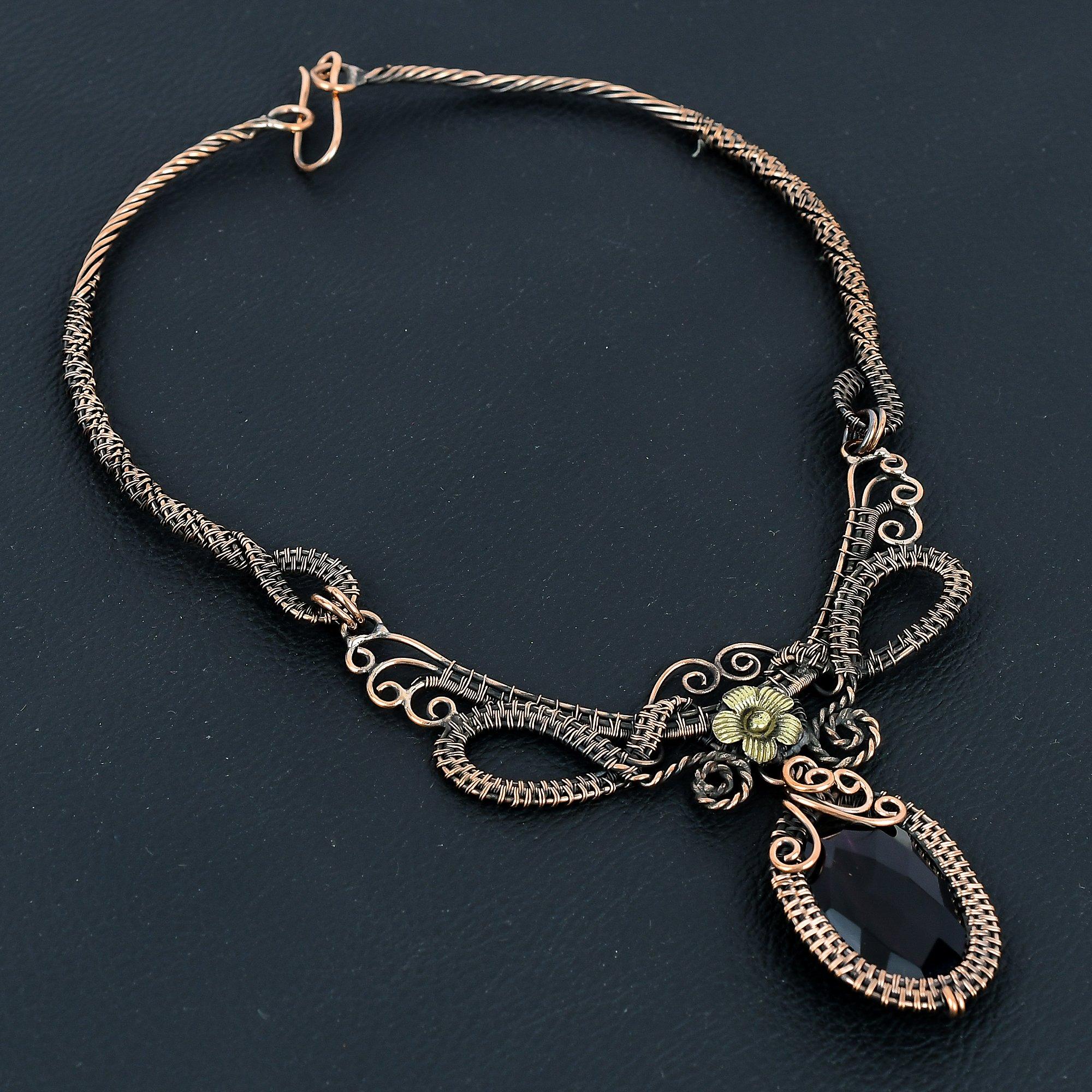 

Amethyst Necklace Handmade Jewelry, 999 Copper Wire Wrapped Necklace Designer Gemstone Jewelry Adjustable Chain Necklace Gift For Mom 2.55 Inches