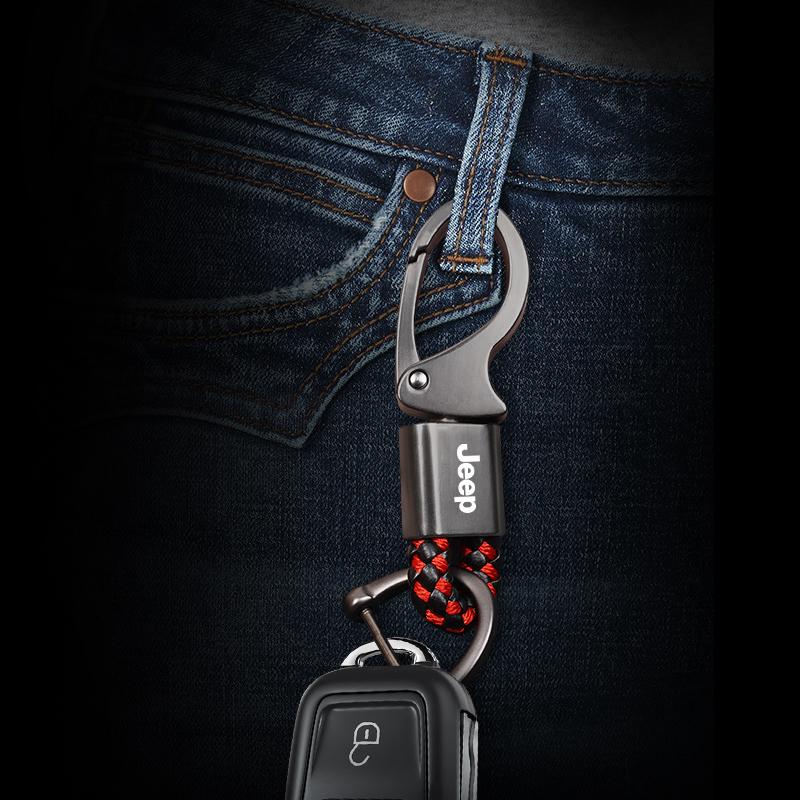 Kopphållare Zinklegering Flätat Rep Nyckelring Bilnyckelring Tillbehör För Jeep Grand Cherokee Wrangler JK Gladiator Compass Rene