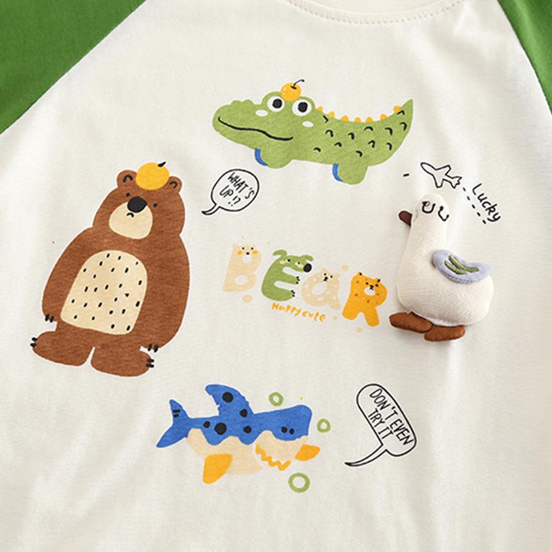 Boys' 2-Piece Cotton Set - Cartoon Animal Print Short Sleeved T-shirt + Matching Shorts - High-Quality Cute Baby Clothes -S-XXL