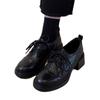 British retro style round head lace-up loafers 2025 autumn and winter new commuting versatile thick heel small leather shoes women's single shoes