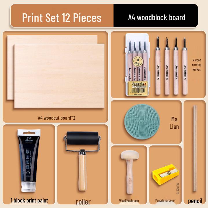 A4 Linden Plywood Carving Board for Printmaking - 4K Professional Woodblock Rubbing Tool