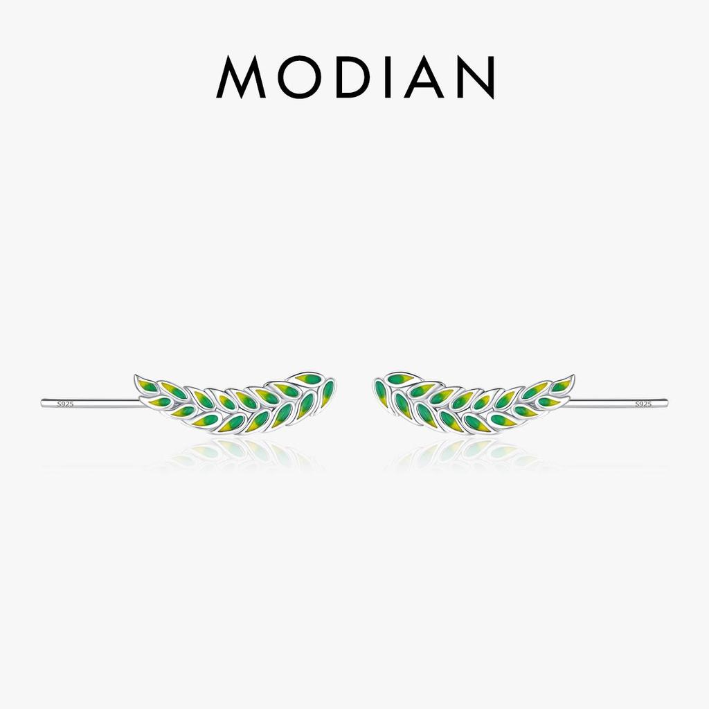 MODIAN Massives 925er Sterlingsilber, minimalistische Ohrstecker mit Baumblättern aus Emaille, trendige, schlichte Ohrringe für Frauen, edler Schmuck, Geschenk
