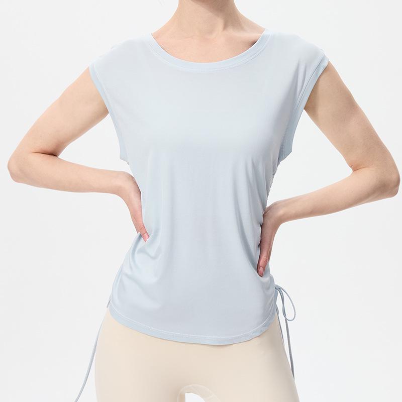 Women's Quick-Dry Slimming Sleeveless Tank Top with Side Drawstring for Running, Fitness, and Yoga