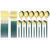 24pcs Black Gold Cutlery Set Mirror Stainless Steel Dinnerware Set Knife Fork Spoon Tableware Flatware Set Dishwasher Safe Kitchen Wedding Accessories