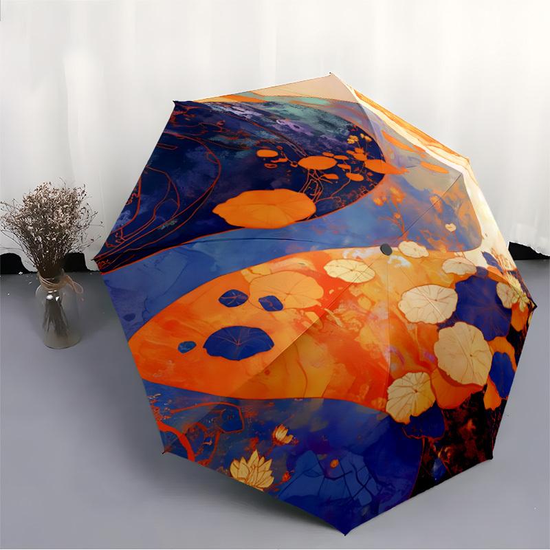 1pc Lily Pond Automatic Open/close Folding Compact Umbrella, 8-Rib Sturdy Canopy, Lightweight Portable, Everyday Use, Gift,051