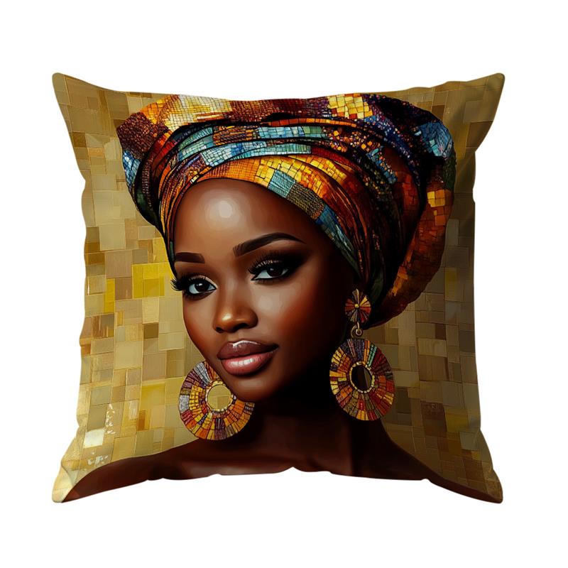 Traditional African Women Cushions Pillowcase Printed Polyester 45X45Cm Throw Pillow Cover Decorative Sofa Cushions Pillowslip