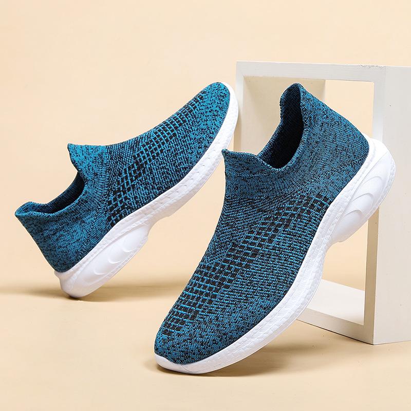 Large Size Fly-woven Lightweight Men's Shoes One-pedal Sports Shoes Casual Large Size Knitted Socks Shoes Soft Sole Dad Black Shoes