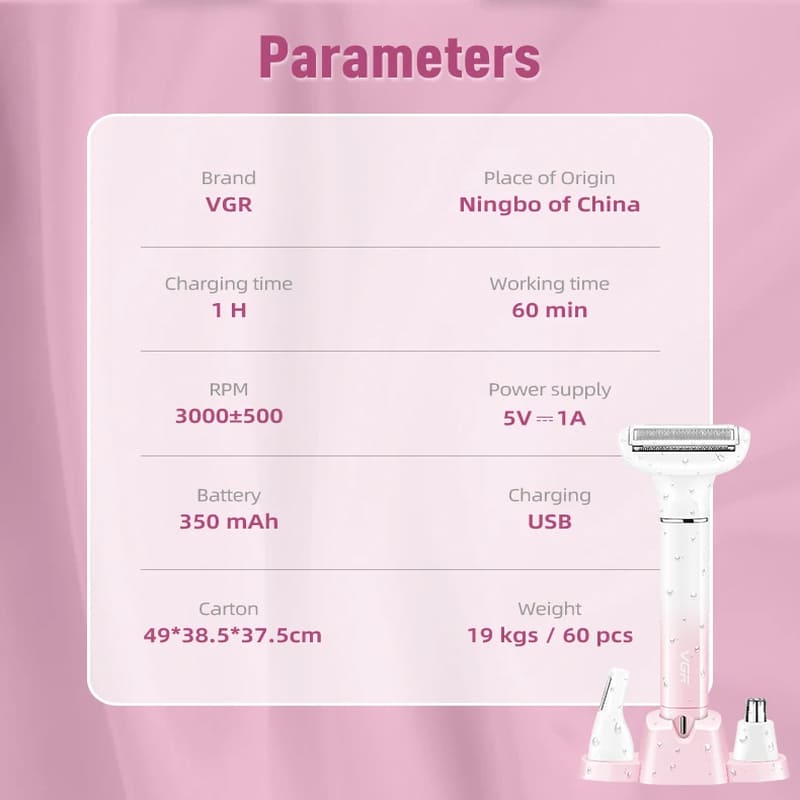 New Women's High Quality Multifunctional Three-in-One Nasal Hair Appliance Eyebrow Razor IPX5 Level Washable Razor Kit Long Battery Life