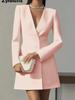 Hot Selling Overseas Long Sleeve Double Row Button Solid Color V-Neck Suit Dress for Girls