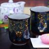 Waza no Kura Stylish Pair of Kutani Ware Teacups - Blue Grain Clematis Design - Ceramic Brand - Japanese Tableware - Made in Japan - Perfect Gift for
