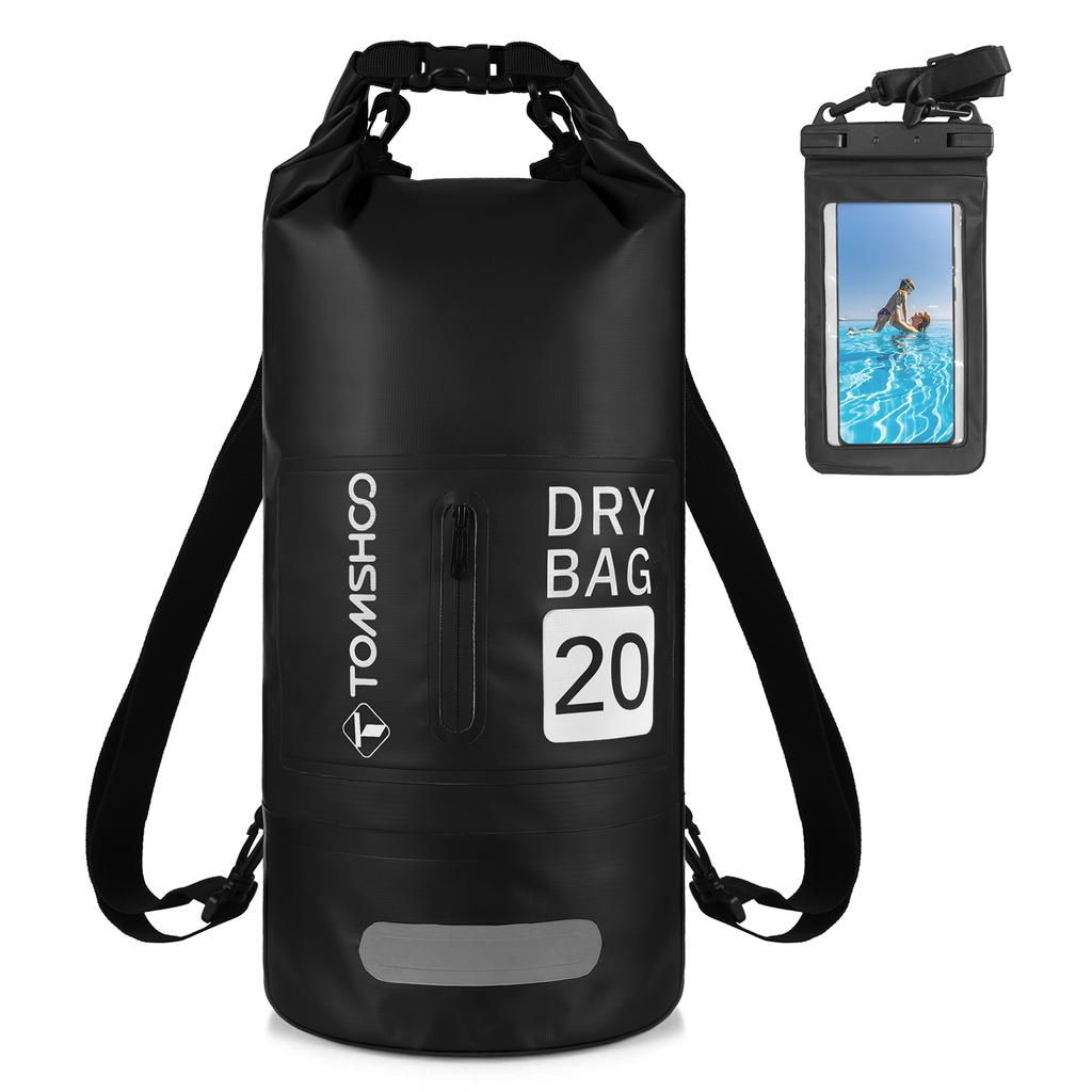 TOMSHOO Waterproof Dry Bag 10L/20L Roll-Top Dry Bag Backpack with Waterproof Phone Case for Travel