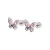 Pink Sweet Butterfly Zirconia Titanium Steel Ear Cartilage Studs for Women - Versatile, High-End Double Spiral Screw Design.