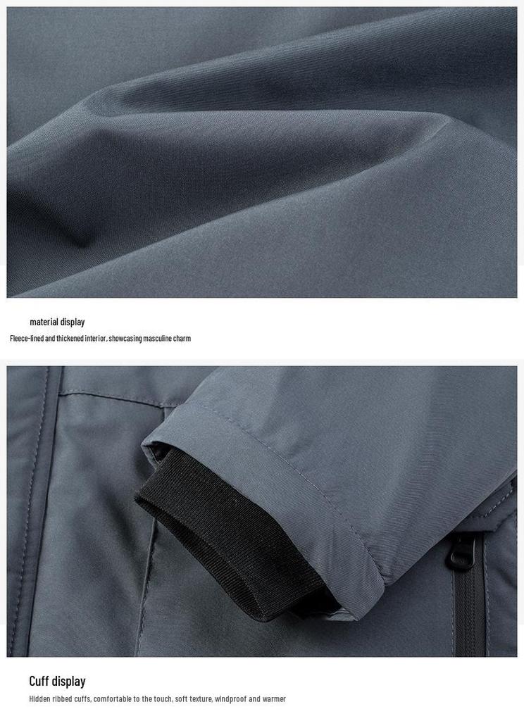 2025 Men's Mid-Length Winter-Autumn Thickened Cotton Jacket with Detachable Hood and Plus Velvet Lining.