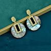European and American Exaggerated Round Abalone Shell Inlaid with Large Earrings and Silver Needle Plate, Light Luxury and High-end Sense