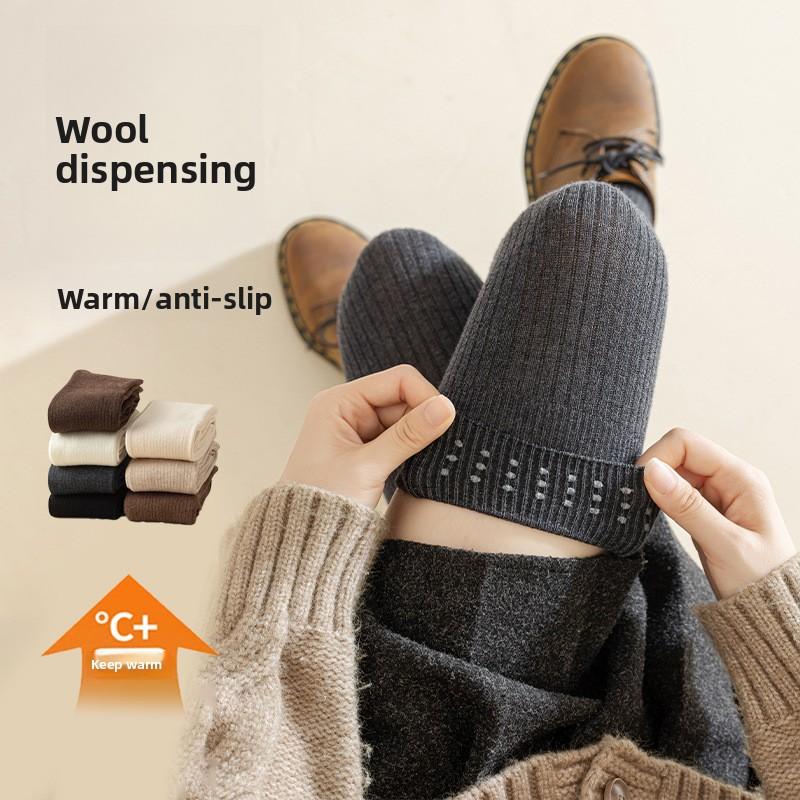 Wool Knee-high Socks with Glue, Anti-slip, Thickened, Warm High-top Socks, College Style Leg Beauty Socks for Autumn and Winter