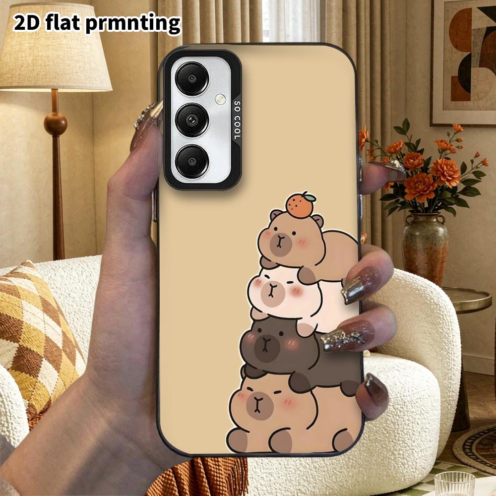 Phone Case: 2D Flat Samsung Galaxy A34 A35 M05 M06 S20 S22 S21 FE Plus 5G Protective Case, Couple Style, Capybara with Orange On Top, Christmas and Ha