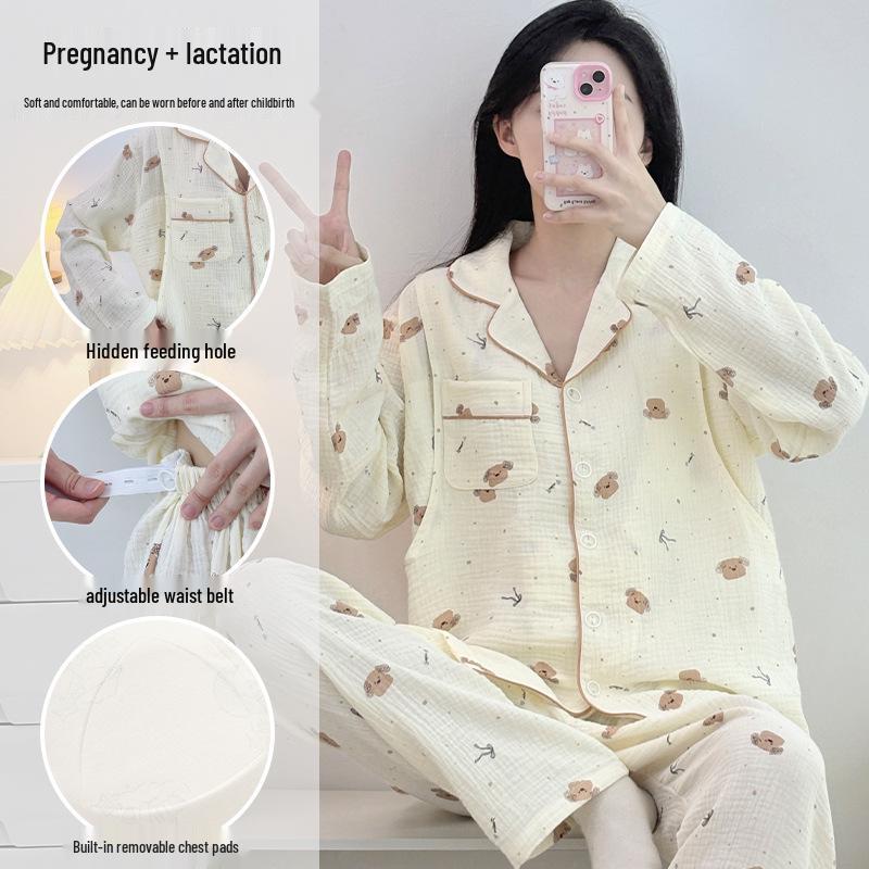 

Women s Cotton Gauze Nursing Pajamas - Loose Fit Postpartum Maternity Set for Spring/Summer XL (for 110-130 jin)
