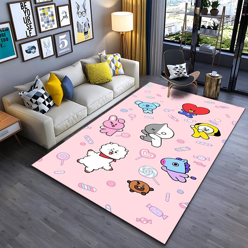 Pink Cartoon Character Carpet with Cute Animals and Candy Pattern Suitable for Use As an Anti-slip for Living Room Bedroom Sofas