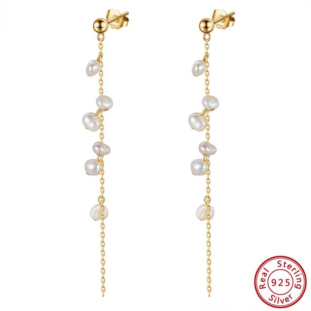 Handmade 925 Sterling Silver Dangle Earrings With Irregular Real Natural Baroque Pearls For Women Jewelry Gpe12