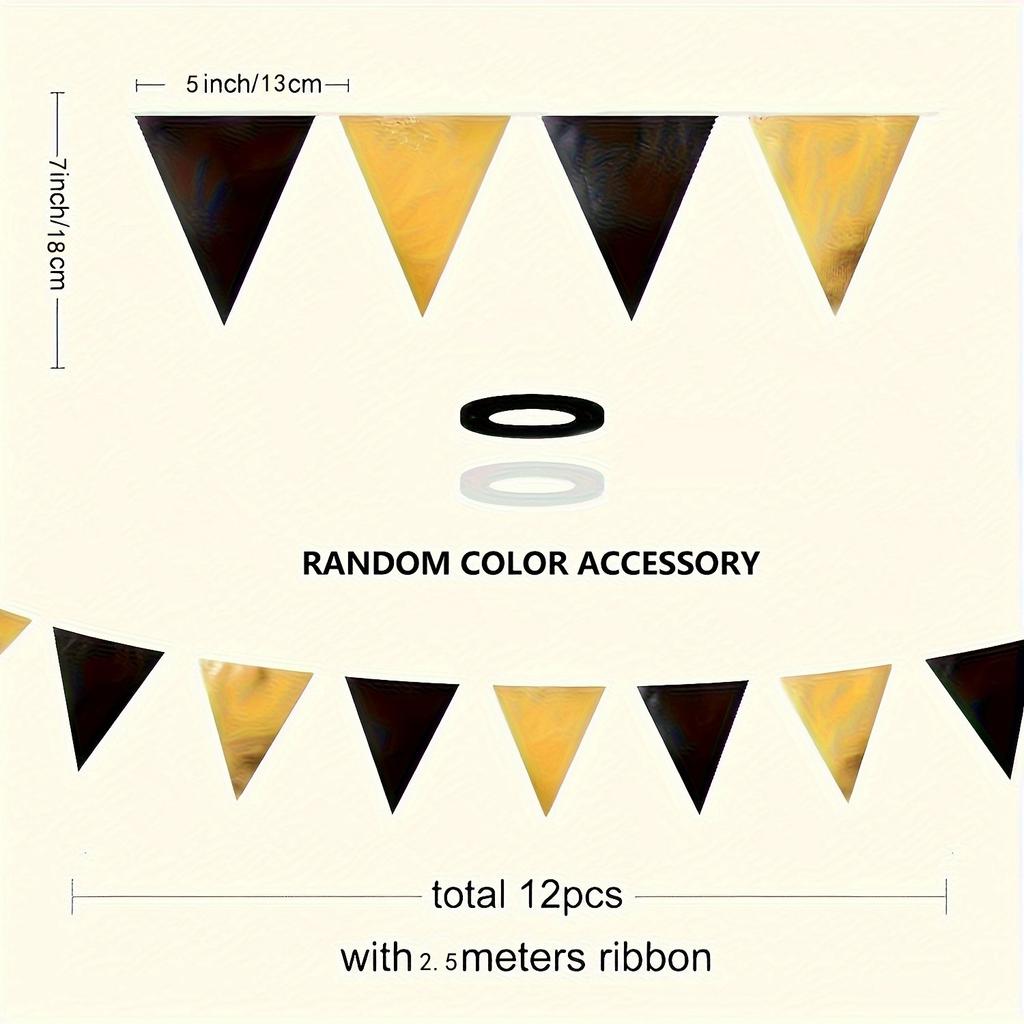 1 Set Black Golden Party Decorations Triangle Pennant Banner Flag Garland Birthday Graduation Wedding Engagement Party Supplies