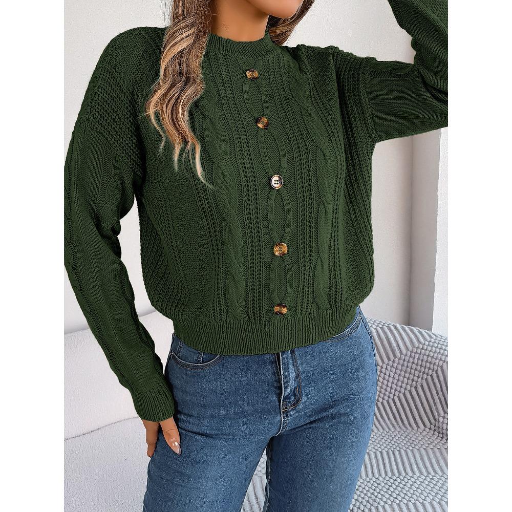 

Осенне-зимний повседневный однотонный пуловер с длинными рукавами на пуговицах и свитере L зелёный