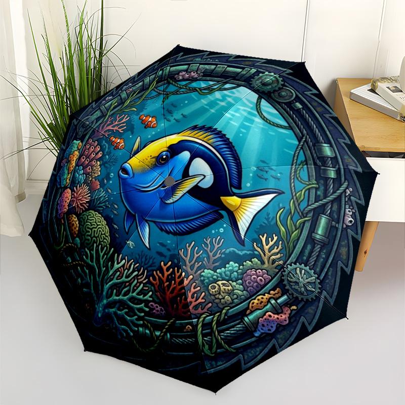 Underwater Marine Life Pattern Umbrella, Portable and Foldable Design, 8 Ribs, a Casual Accessory for Halloween, Christmas, and Birthday Gifts.