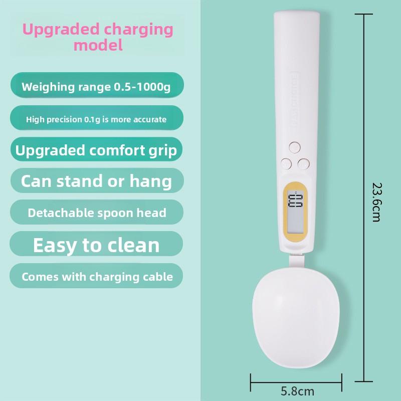 USB Rechargeable Digital Spoon Scale, 0.1g Precision Mini Weighing Spoon, Kitchen Baking & Pet Food Measuring Scale