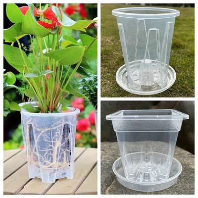 Round Square Transparent Flower Pot Plastic Root Control Hydroponic Flowerpot  Home Decor