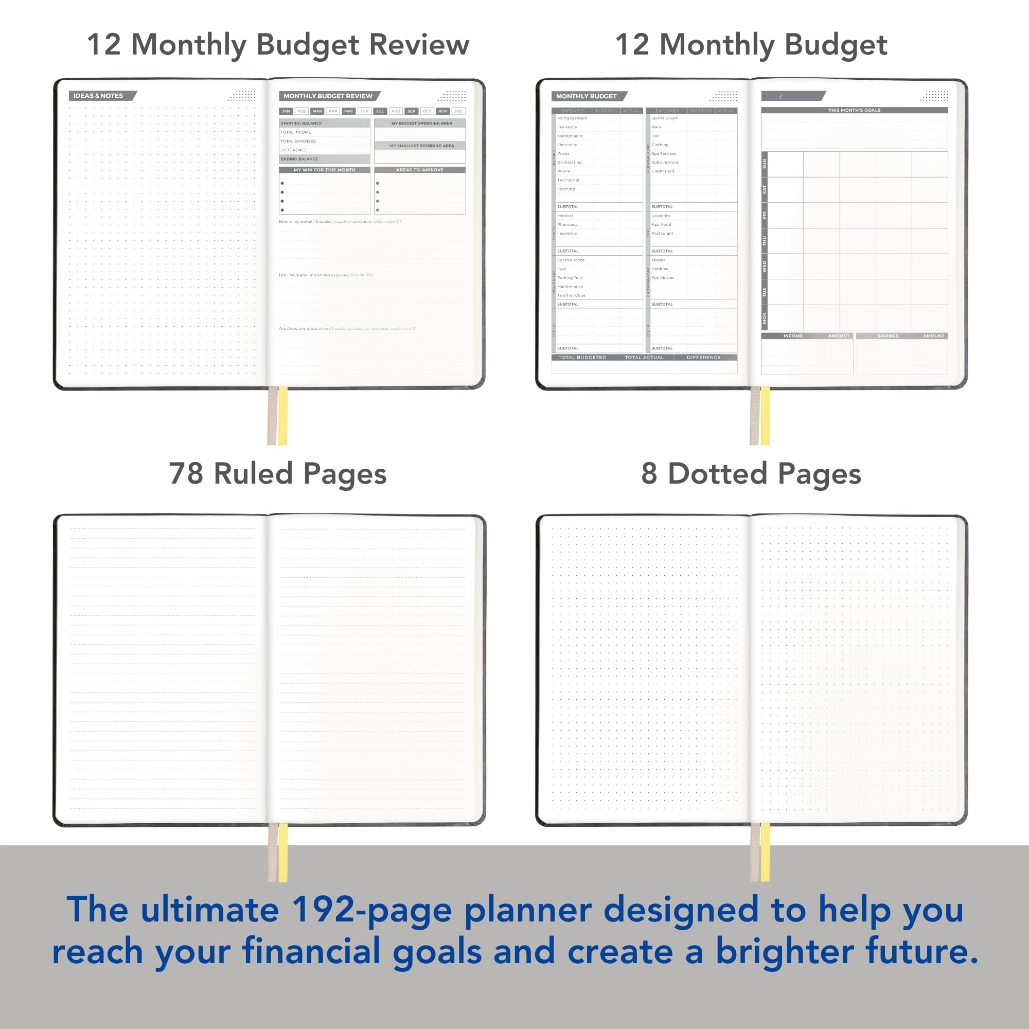 Productivity Planner - A5 Vegan Leather Hard Bound Yearly Planner with Undated Monthly Planners, Sticker Sheets, Pocket Productivity