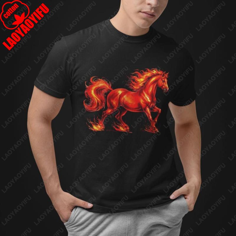 Year of The Red Horse Adult Cotton TShirt Chinese Zodiac New Year 2026 Graphic Tee Camisetas Fun Festival Simple Oneck Man Tops