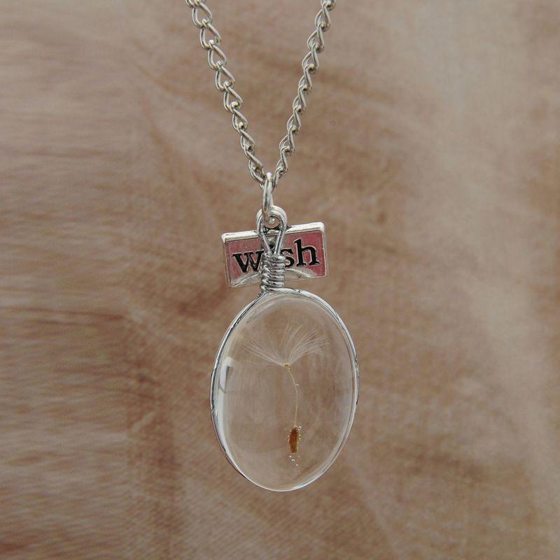 Elegant Wish Glass Real Dandelion Seeds In Glass Bottle Necklace Pendant
