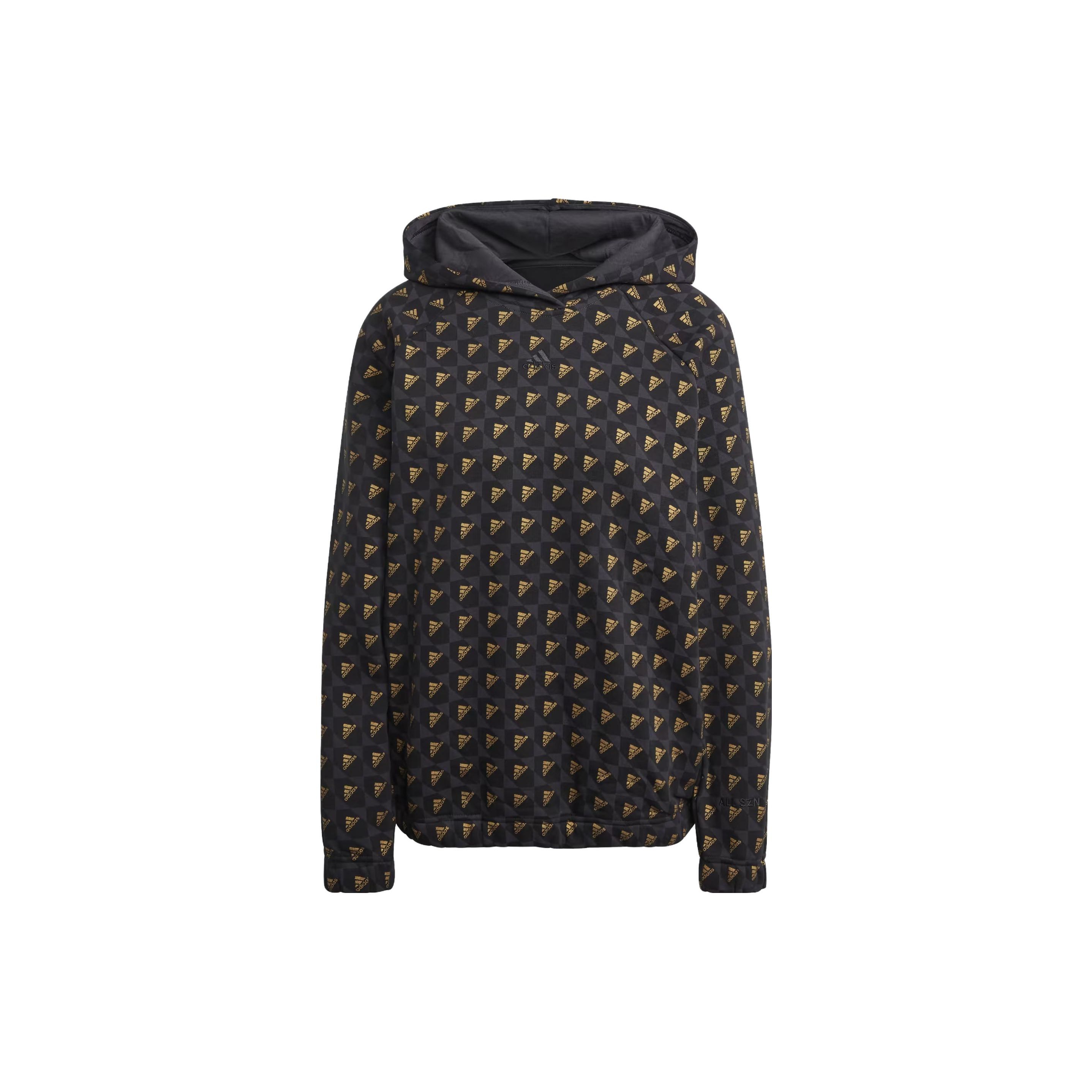 

adidas Men s Allover Print Fleece Hoodie Black Gold IM1259 M