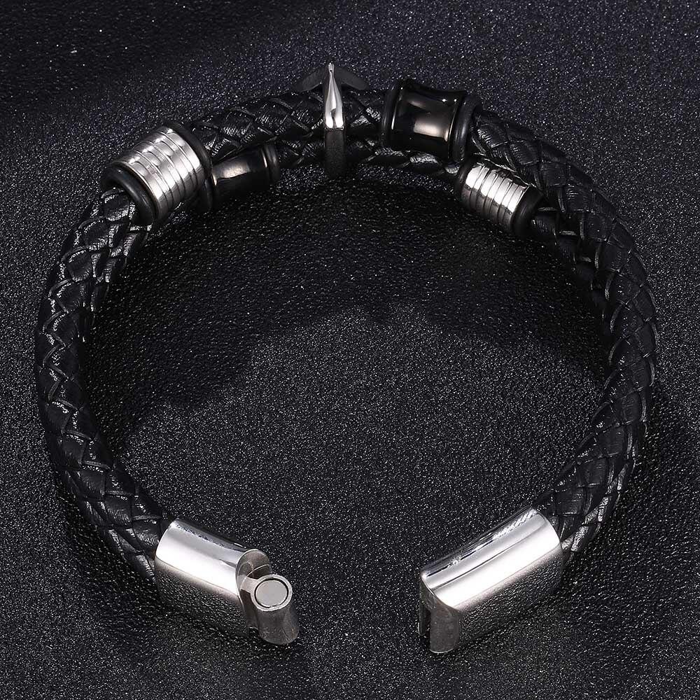 New Braided Wrap Genuine Leather Bracelets For Men Women Punk Charm Double-Layer Leather Spades Skull Bracelet Wristbands