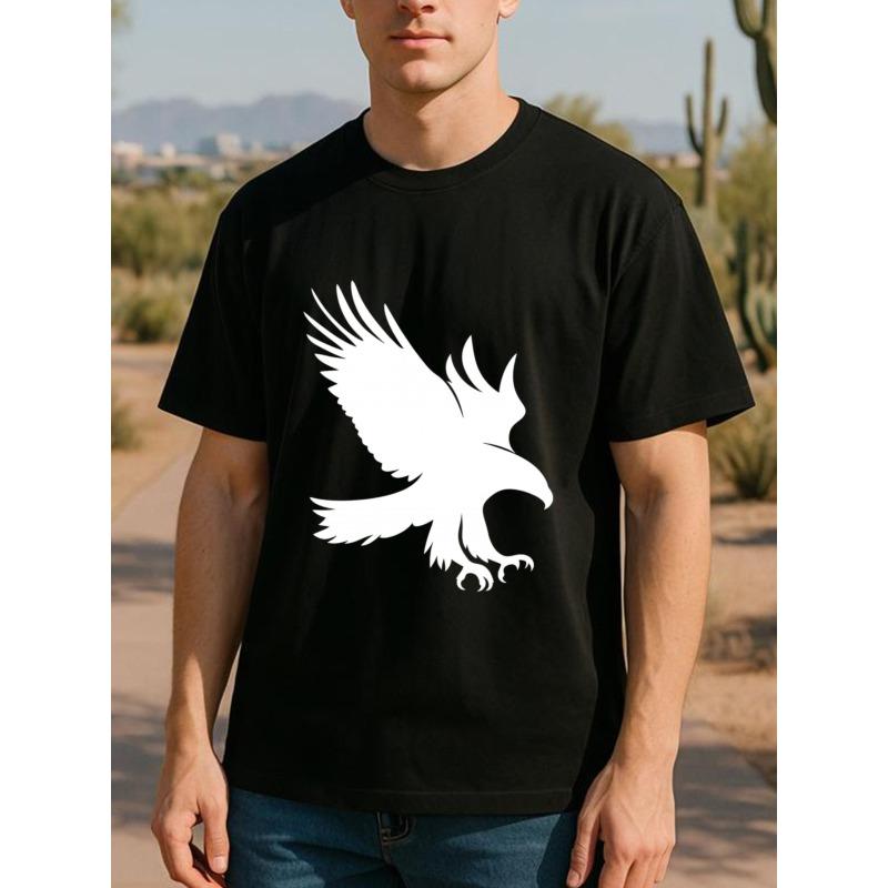 European sizes Powerful American Sporty Eagle Silhouette Men's Printed Short-sleeved Shirt, High-quality  One-piece T-shirt