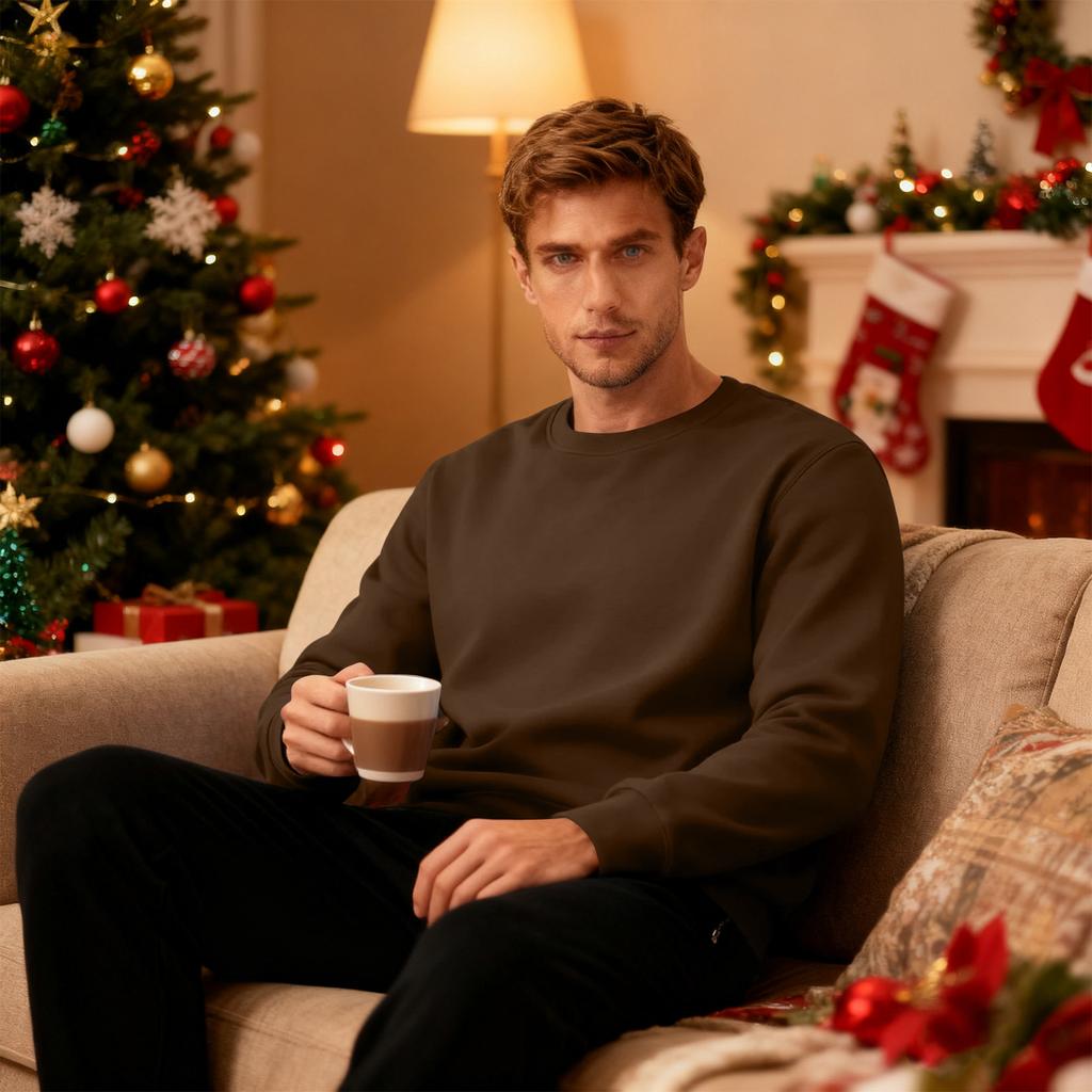 Pánská mikina s kulatým výstřihem, fleecovou podšívkou, silná, jednobarevná