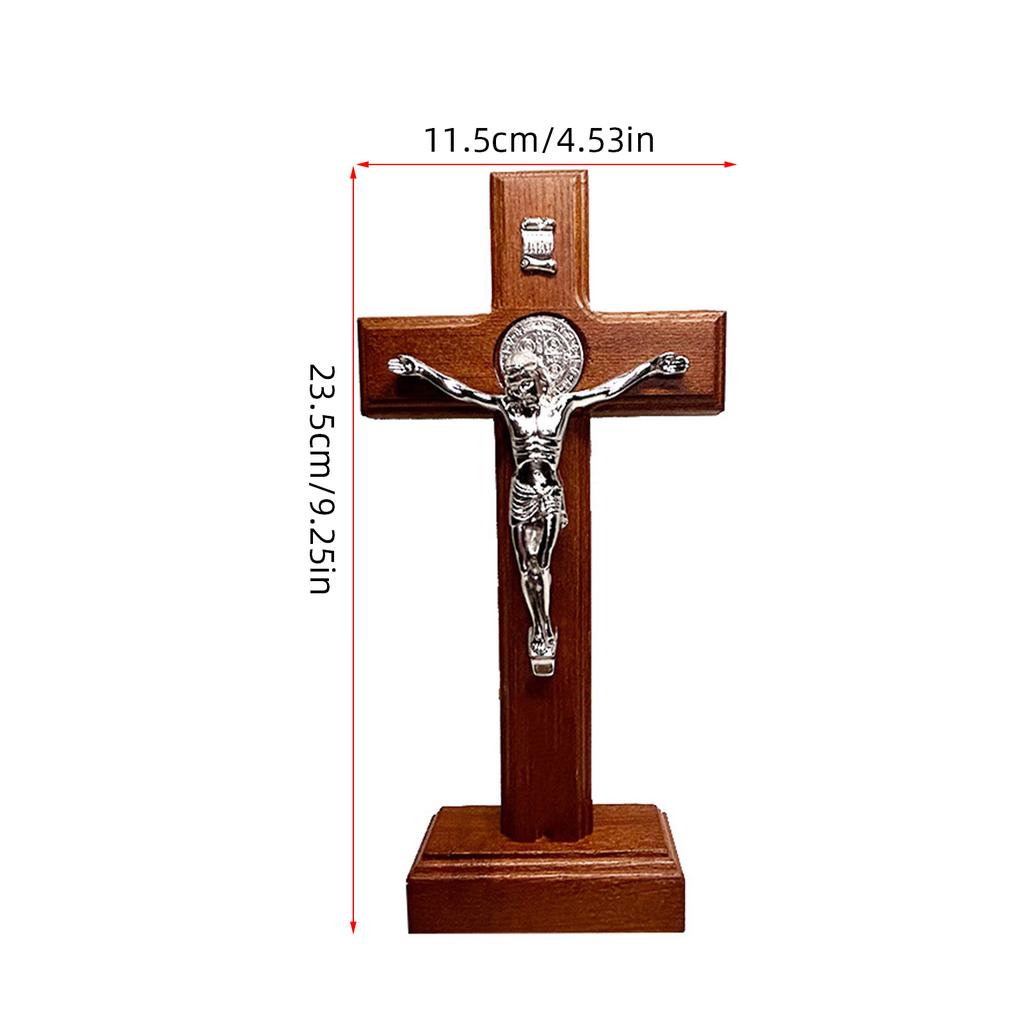 Wood Cross Ornament Standing Statue Art Statue Decoration Supplies for Dormitory Bedroom Party Background Decoration