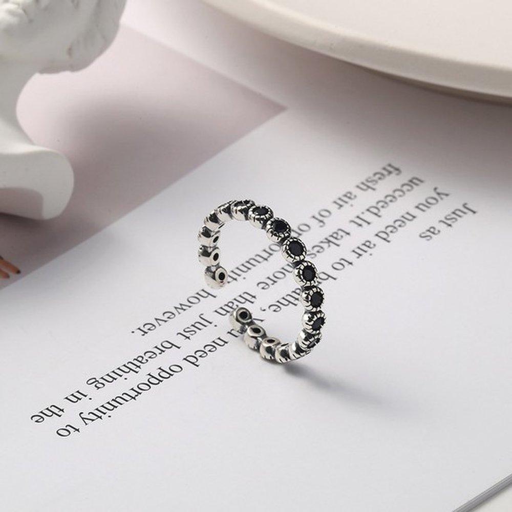 Aselta Onyx Black Gemstone Ring 925 Silver Women's Silver Open Ring