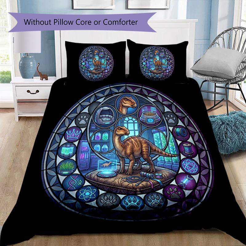 Dinosaur Science Laboratory Pattern Bedding,Quilt Set Quilt Cover Pillowcase Home Birthday Gift (1 * duvet cover + 2 * pillowcase, without core)