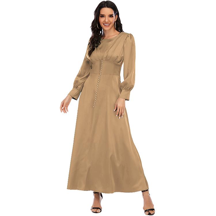 Yiduo Duo Elegant Waist-Cinching Satin Beaded Long Dress 21412