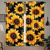 2Pcs Polyester Sunflower Black Vibrant Printing Window Curtains Birthday Party Decoration Backdrop Drapes for Living Room